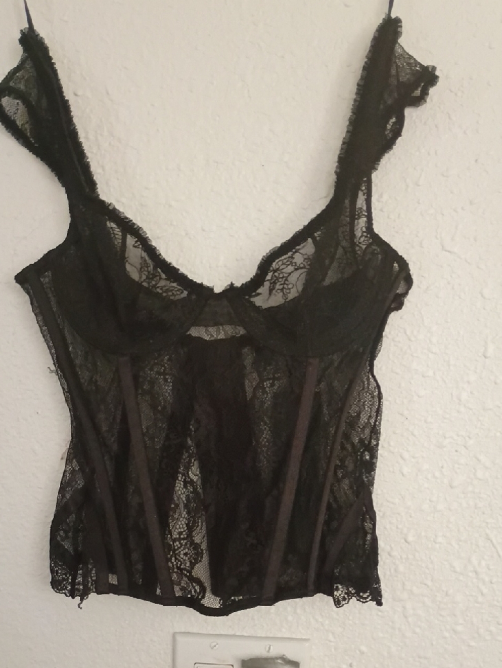 Sheer Black Lace Bustier Camisole with Underwire